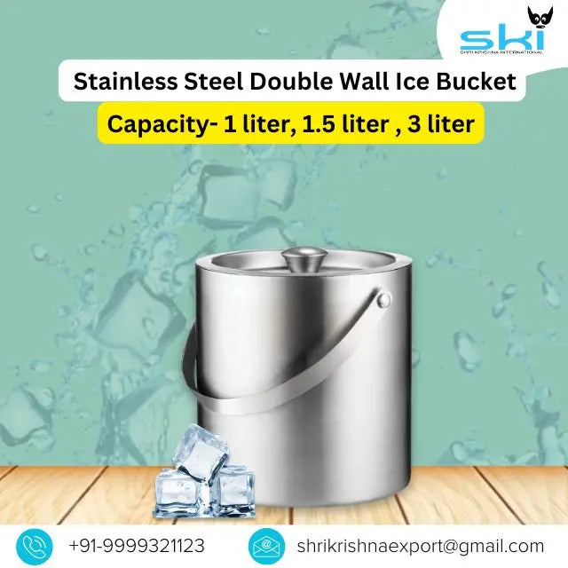 1L Double-Wall Stainless Steel Insulated Ice Bucket with Lid Keeps Ice Cold and Dry Home Bar Chilling Beer Champagne Wine Bottle