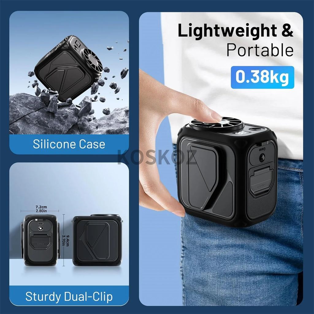 Portable Waist Fan Clip On, Flashlight, Under Shirt Fan with 5 Speeds Hands-Free Wearable Personal Neck Fans for Outdoor Travel