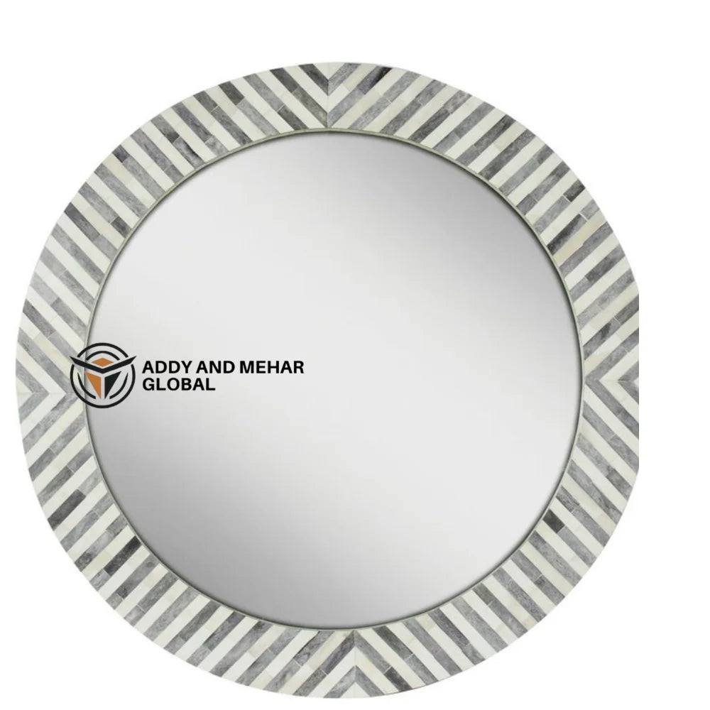 Luxury Art Deco Round Black & White Mother Pearl Inlay Eco-Friendly Wedding Mirror Handcrafted Shell Frame for Modern Interiors