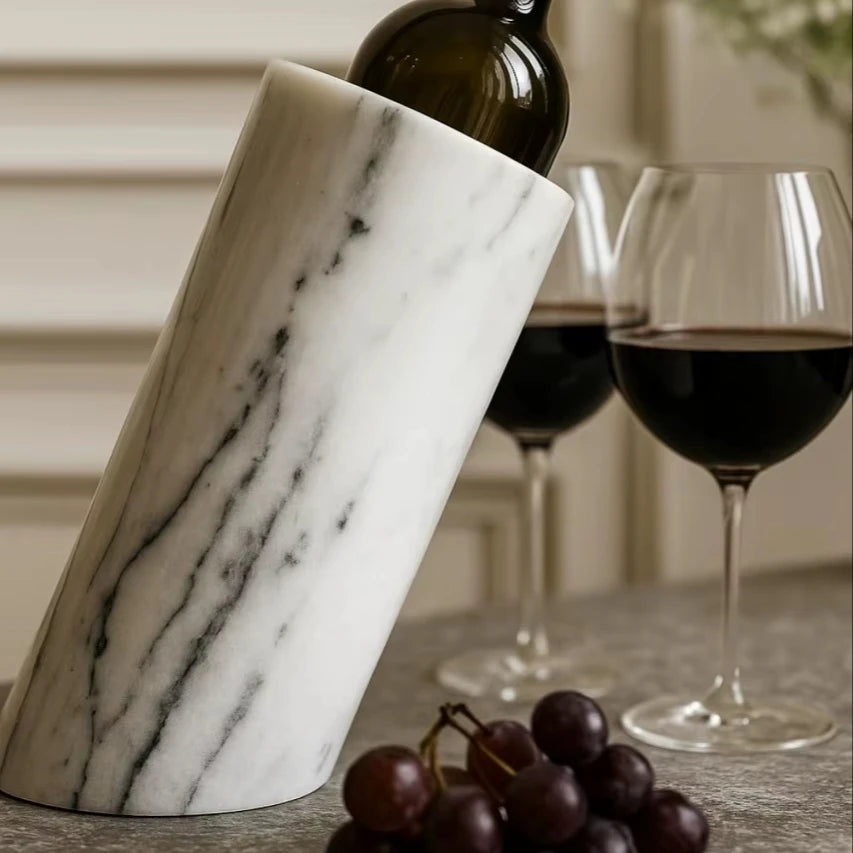 Handmade White Marble Wine Holder Natural Stone Bottle Chiller Elegant Beverage Cooler & Utensil For Modern Bar Kitchen Gift
