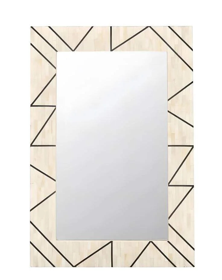 Premium Handmade Bone Inlay Modern Art Deco Lighted Plug-Powered Mirror Frame Black White Lightweight Rectangular Wall Hanging