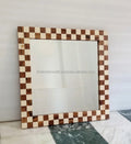 Premium Handmade Custom Chess Design Modern Eco-Friendly Polished Wedding Square Wood/Resin 18x18 Inch Mirror Wall Art Home