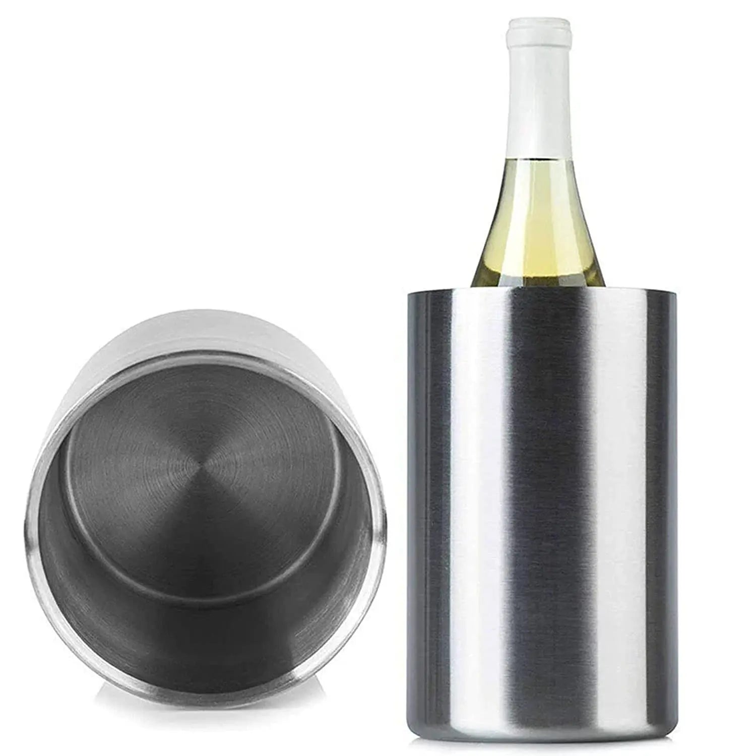 Custom Logo Printed Stainless Steel Double Wall Wine Cooler Wine Chiller Bucket Champagne Ice Bucket Fits Standard Sized Bottles