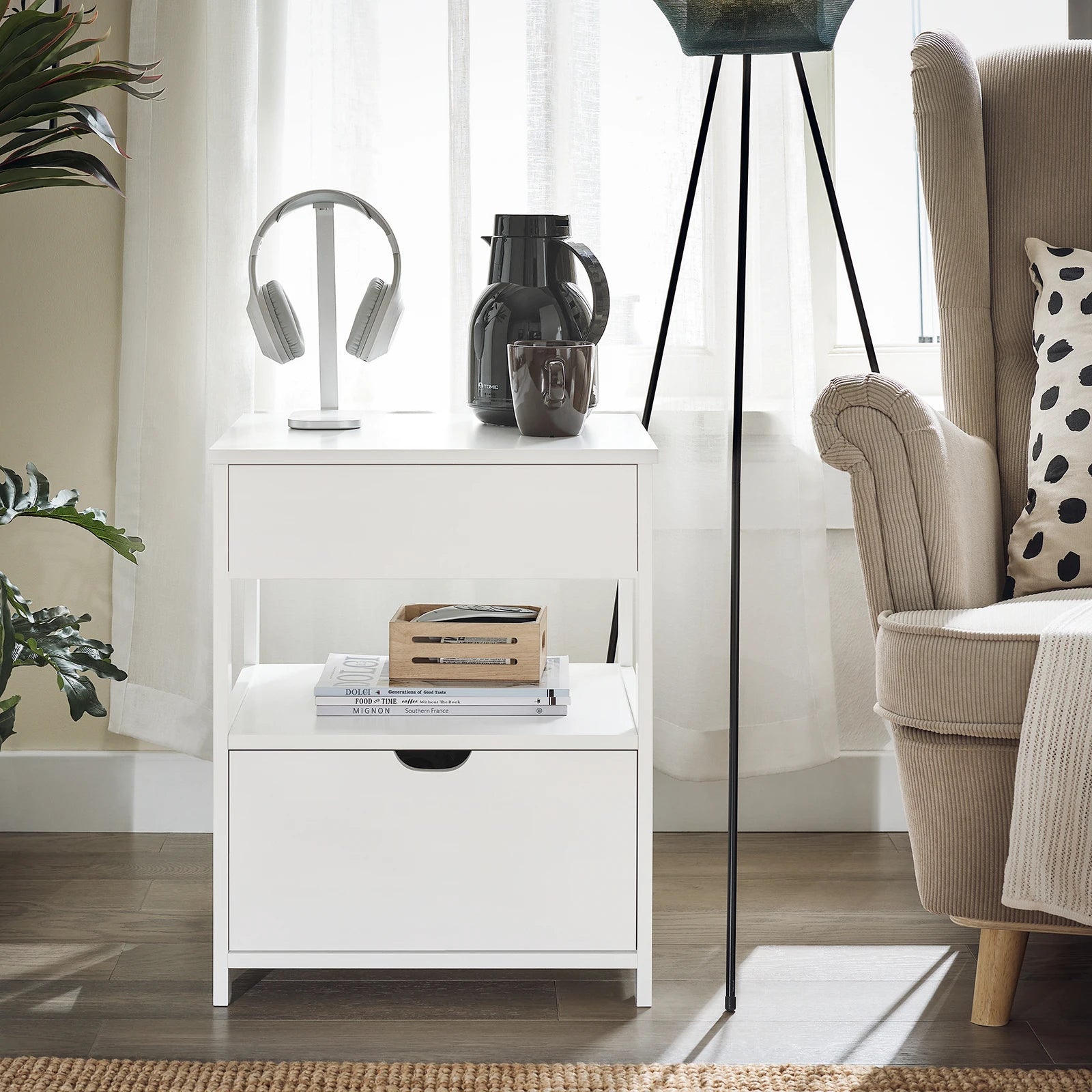 SoBuy FRG258-W side table bedside table bedside cabinet with 2 drawers and 2 shelves, BHT approx.: 45x55x38cm