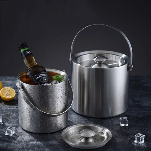 1L Double-Wall Stainless Steel Insulated Ice Bucket with Lid Keeps Ice Cold and Dry Home Bar Chilling Beer Champagne Wine Bottle