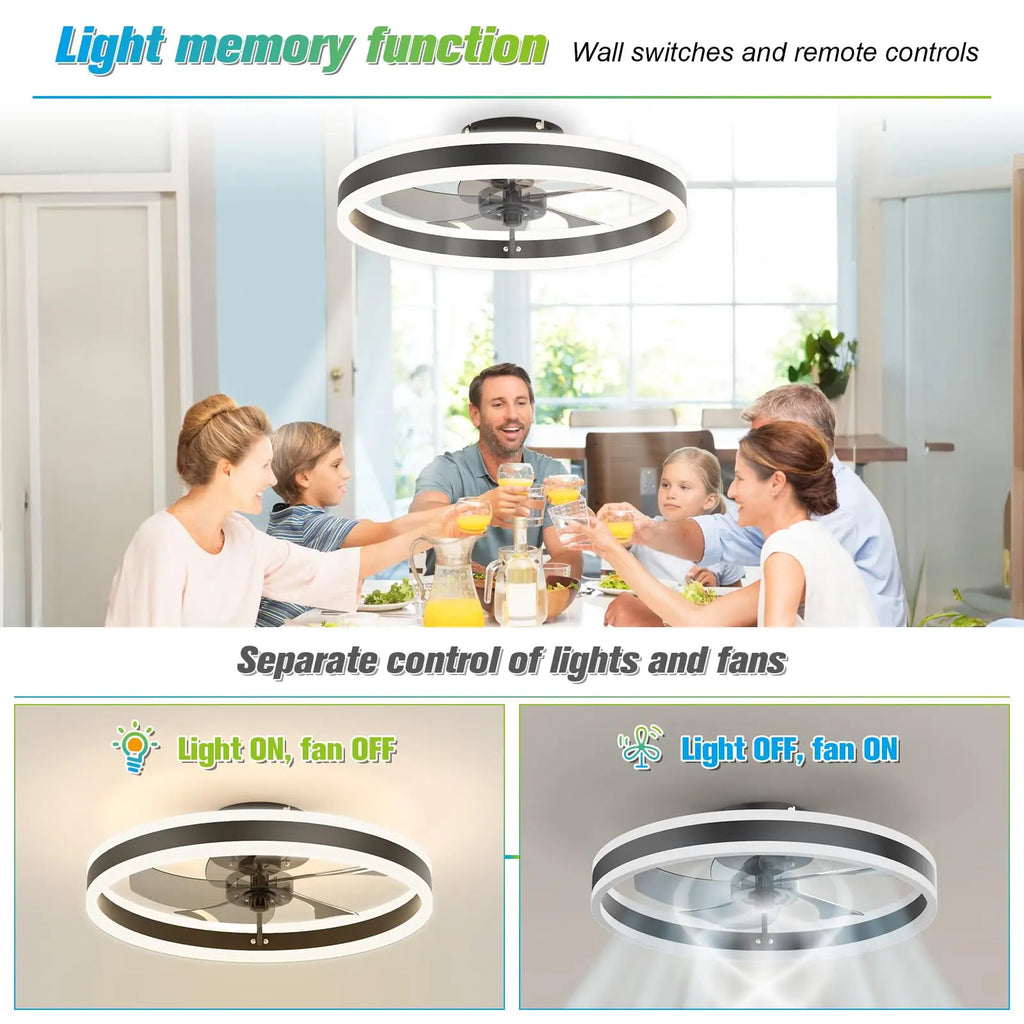 IRALAN Ceiling Fan With Light Remote Control Dimmable 6 Speeds Modern Low Profile LED Ceiling Fans Lamp For Living Room Bedroom