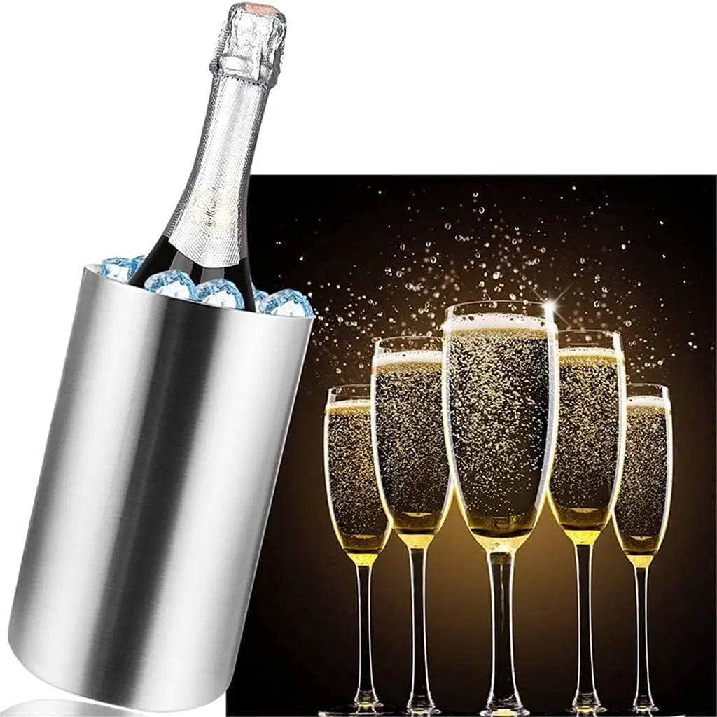 Premium Wine Champagne Bottle Cooling Stainless Steel Iceless Insulated Double Walled White Wine Cooler Buckets