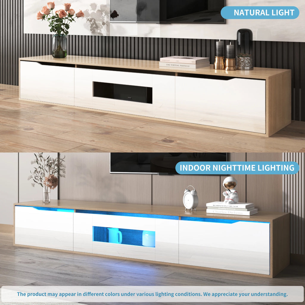 High-Gloss TV Cabinet 180×35×30cm with Color-Changing LED Lighting, Wall-Mountable TV Storage Unit for Modern Living Rooms