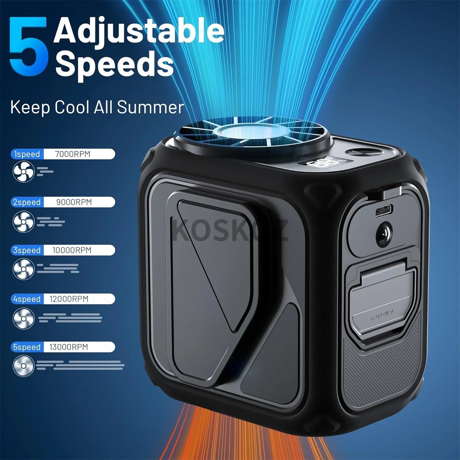 Portable Waist Fan Clip On, Flashlight, Under Shirt Fan with 5 Speeds Hands-Free Wearable Personal Neck Fans for Outdoor Travel