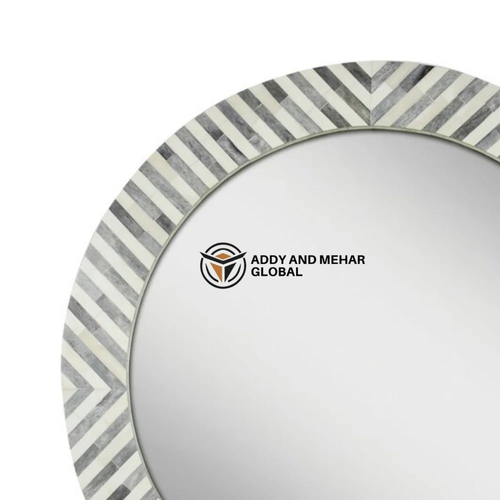 Luxury Art Deco Round Black & White Mother Pearl Inlay Eco-Friendly Wedding Mirror Handcrafted Shell Frame for Modern Interiors