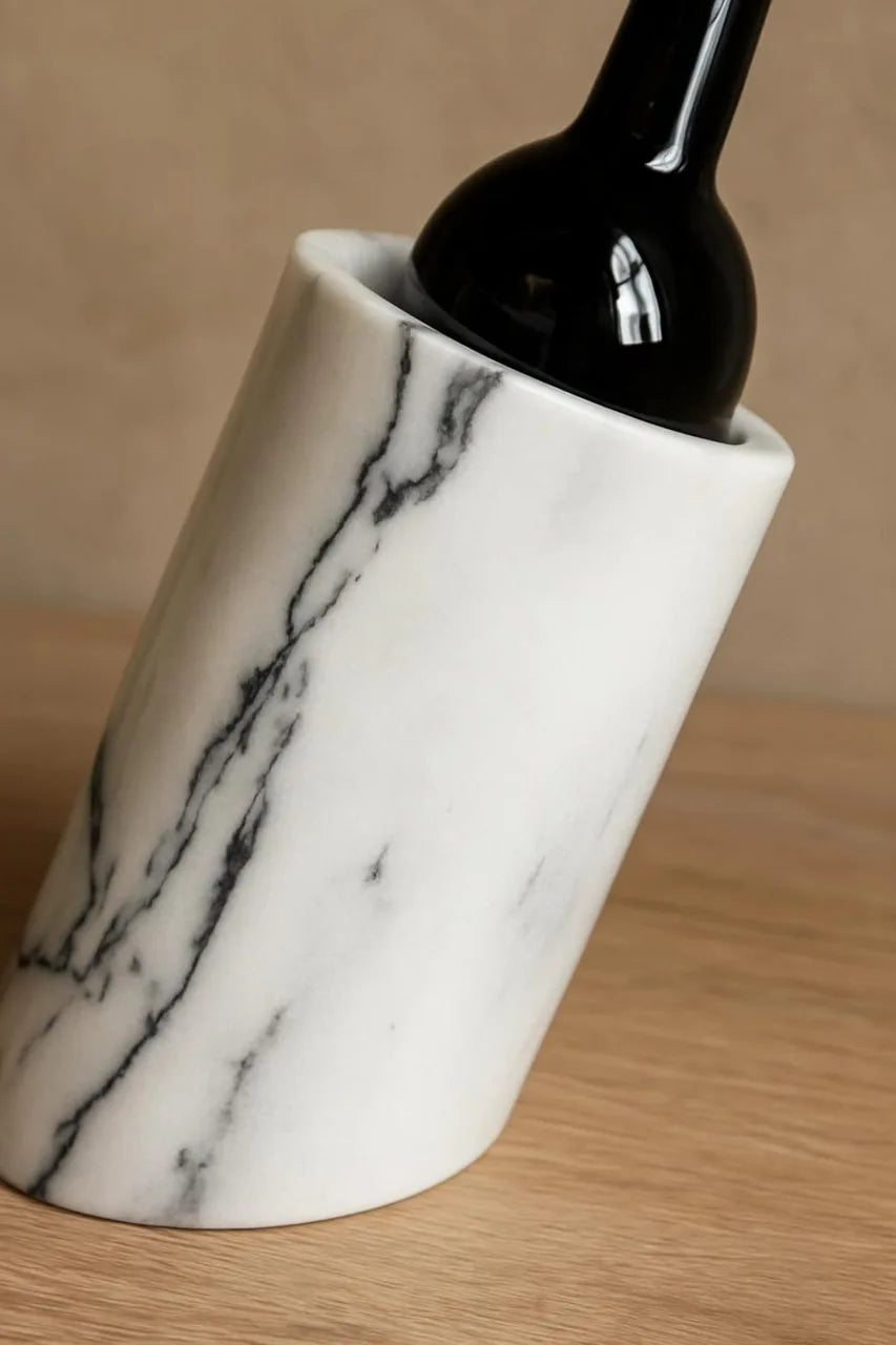Handmade White Marble Wine Holder Natural Stone Bottle Chiller Elegant Beverage Cooler & Utensil For Modern Bar Kitchen Gift