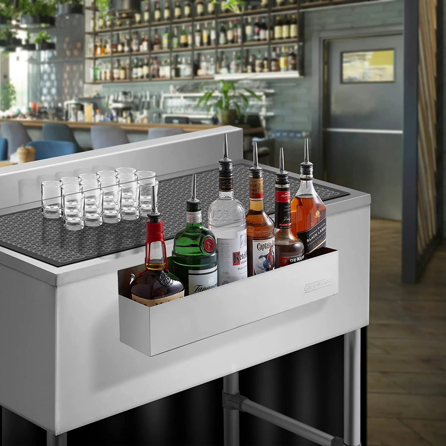 Premium Quality Single Speed Rail Stainless Steel Liquor Bottle Holder Wall Mounted Spray Bottle Rack Drink Rail Shelf for Bar