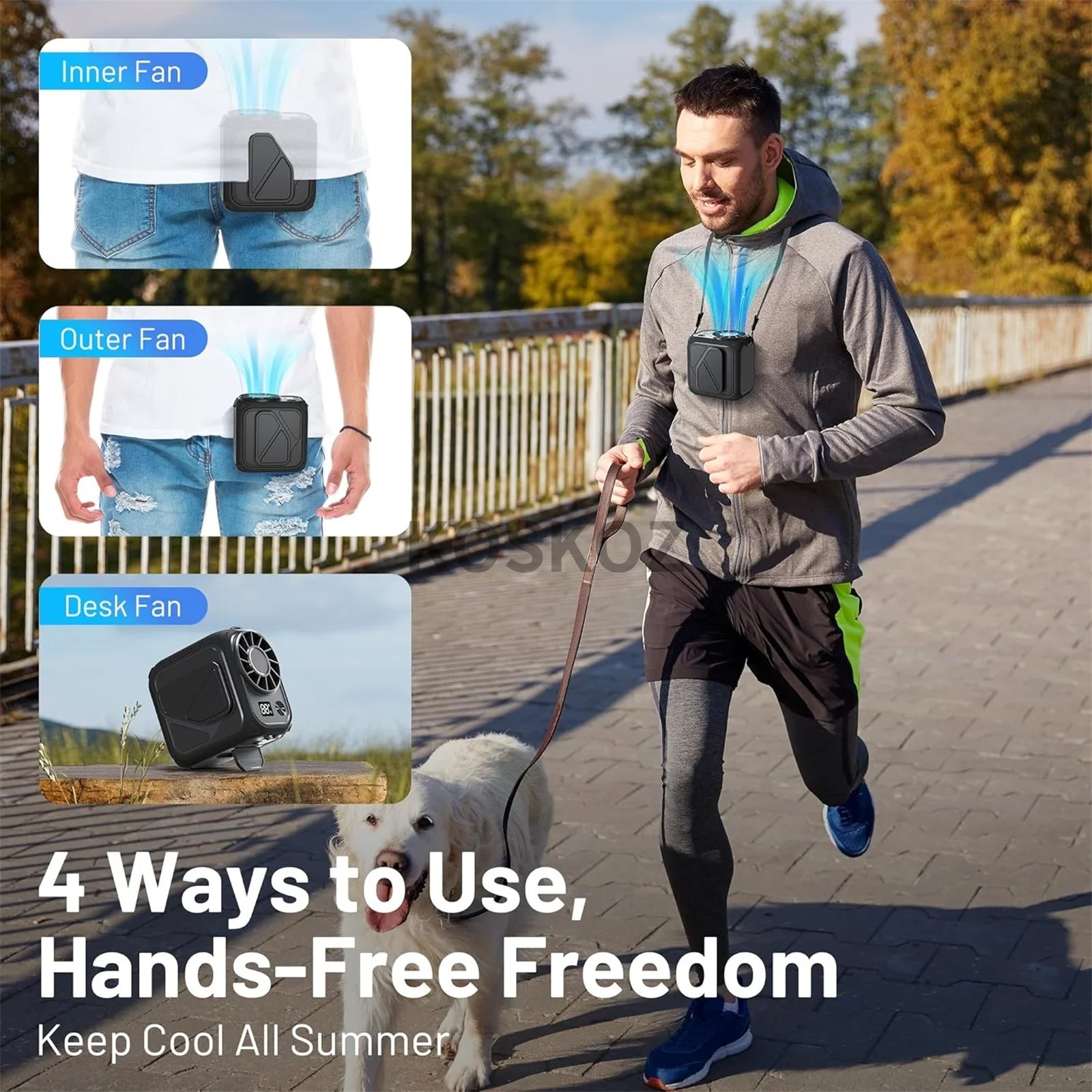 Portable Waist Fan Clip On, Flashlight, Under Shirt Fan with 5 Speeds Hands-Free Wearable Personal Neck Fans for Outdoor Travel