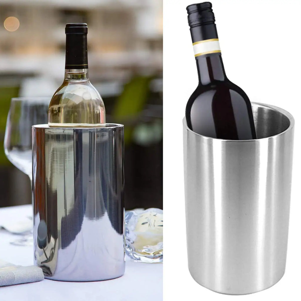 Premium Wine Champagne Bottle Cooling Stainless Steel Iceless Insulated Double Walled White Wine Cooler Buckets