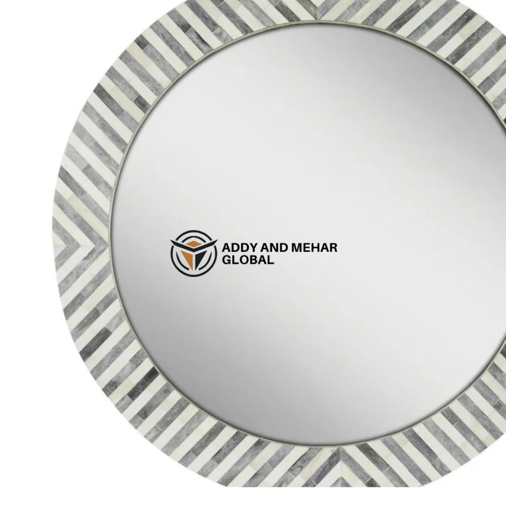 Luxury Art Deco Round Black & White Mother Pearl Inlay Eco-Friendly Wedding Mirror Handcrafted Shell Frame for Modern Interiors