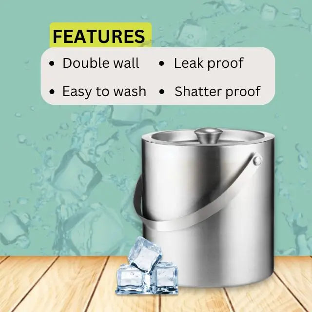 1L Double-Wall Stainless Steel Insulated Ice Bucket with Lid Keeps Ice Cold and Dry Home Bar Chilling Beer Champagne Wine Bottle