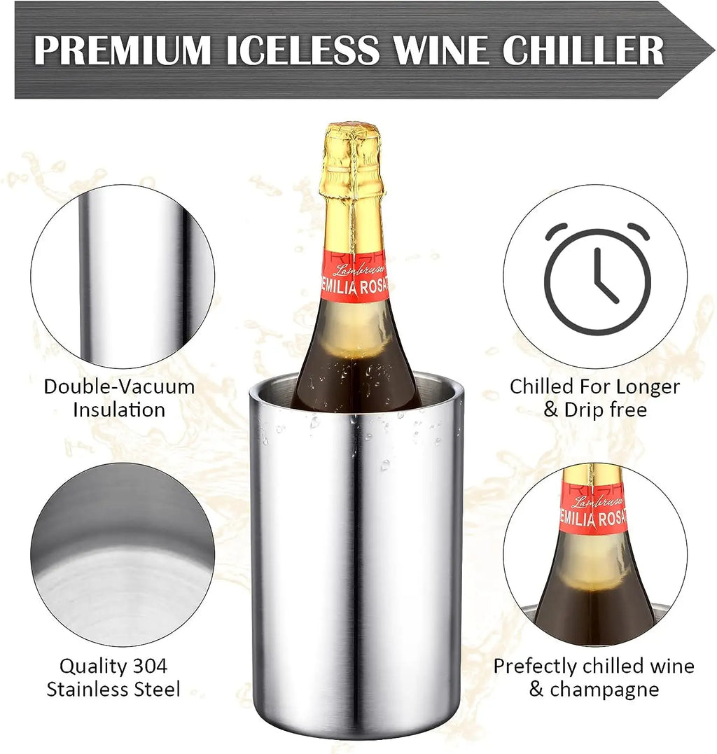 Premium Wine Champagne Bottle Cooling Stainless Steel Iceless Insulated Double Walled White Wine Cooler Buckets