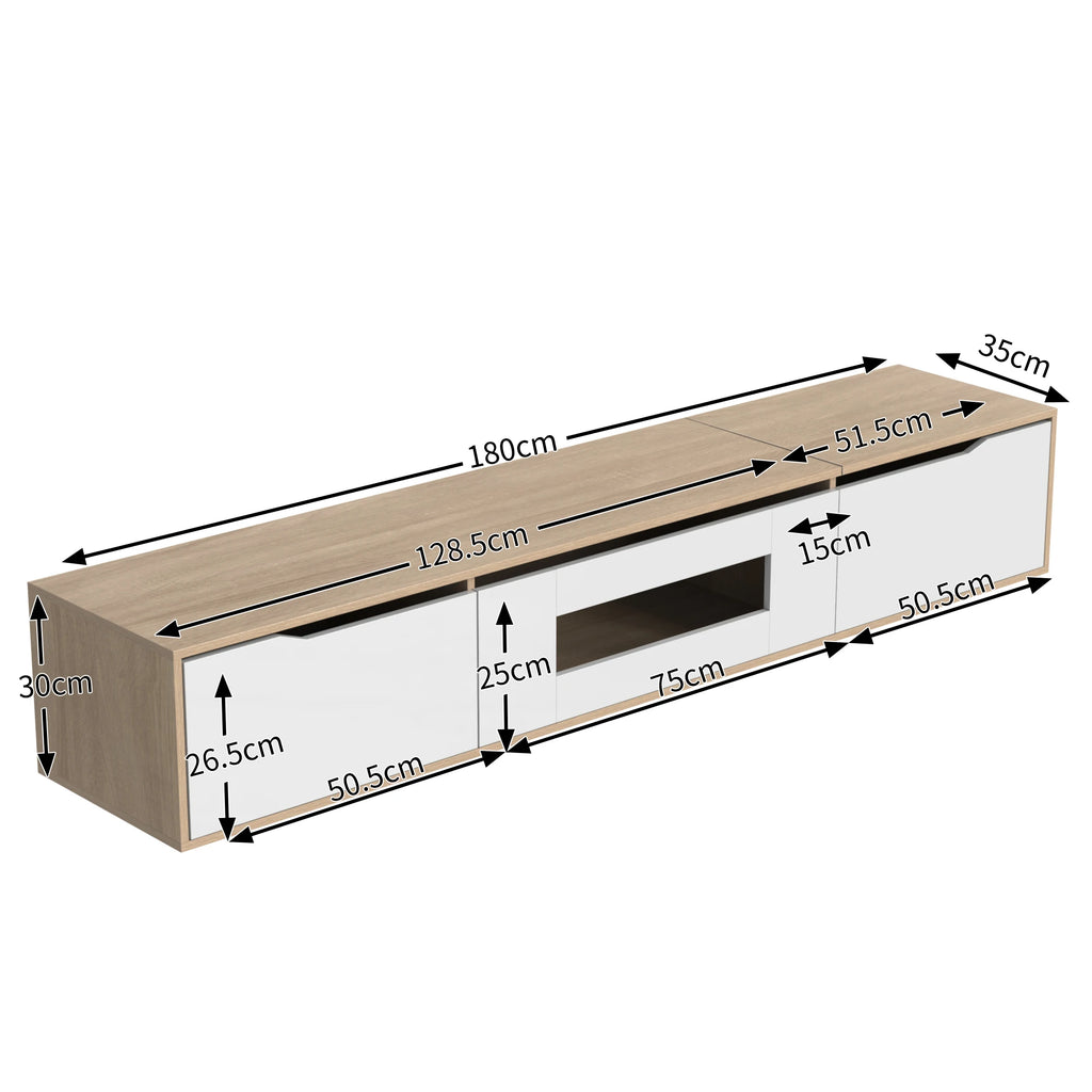 High-Gloss TV Cabinet 180×35×30cm with Color-Changing LED Lighting, Wall-Mountable TV Storage Unit for Modern Living Rooms