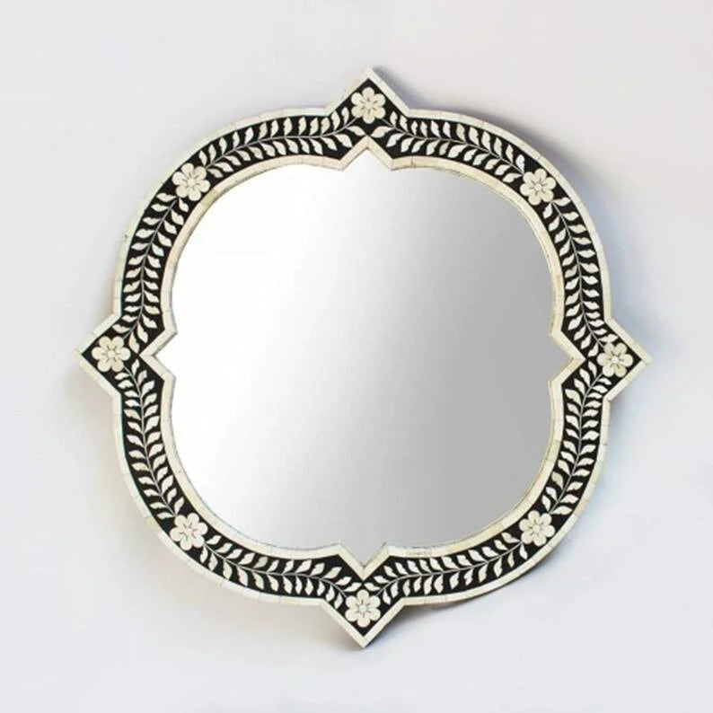 Handmade Ivory Color Bone Inlay Frameless Lighted Art Deco Wall Mirror for Office Use Economically Priced From India