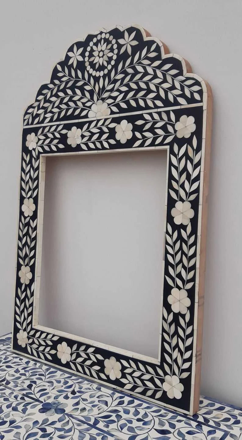 Handmade Ivory Color Bone Inlay Frameless Lighted Art Deco Wall Mirror for Office Use Economically Priced From India