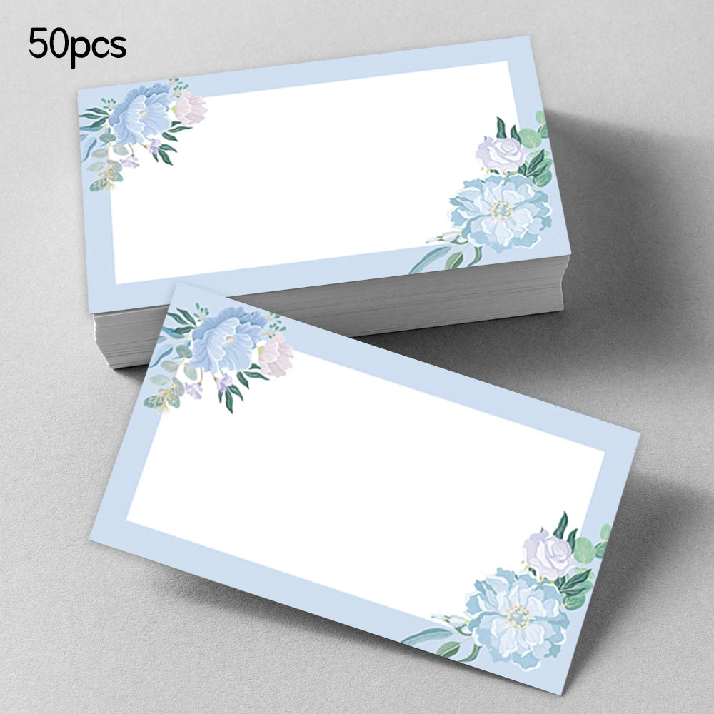 50pcs, Blue Flower Blank Message Cards, Pocket Cards, Business Cards, Blank Greeting Cards, Small Business Supplies, Gift Tags