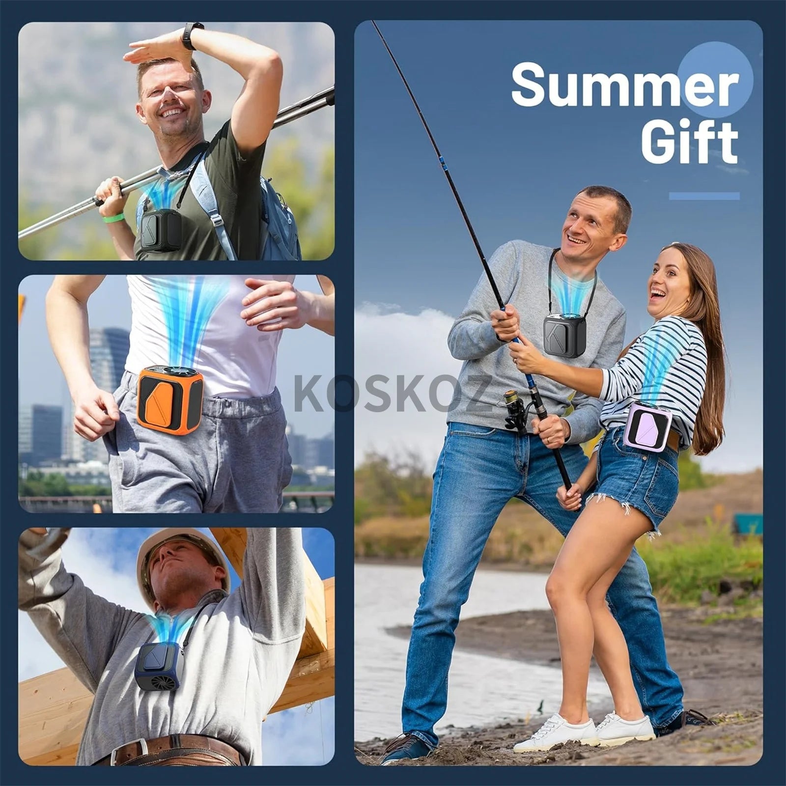 Portable Waist Fan Clip On, Flashlight, Under Shirt Fan with 5 Speeds Hands-Free Wearable Personal Neck Fans for Outdoor Travel