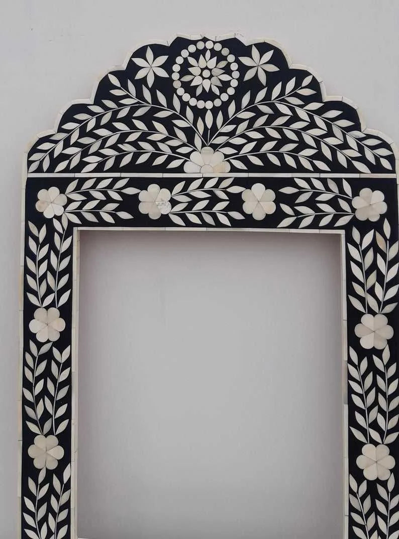 Handmade Ivory Color Bone Inlay Frameless Lighted Art Deco Wall Mirror for Office Use Economically Priced From India