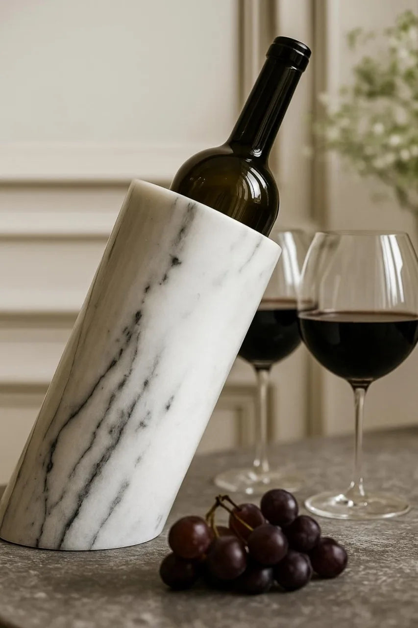 Handmade White Marble Wine Holder Natural Stone Bottle Chiller Elegant Beverage Cooler & Utensil For Modern Bar Kitchen Gift