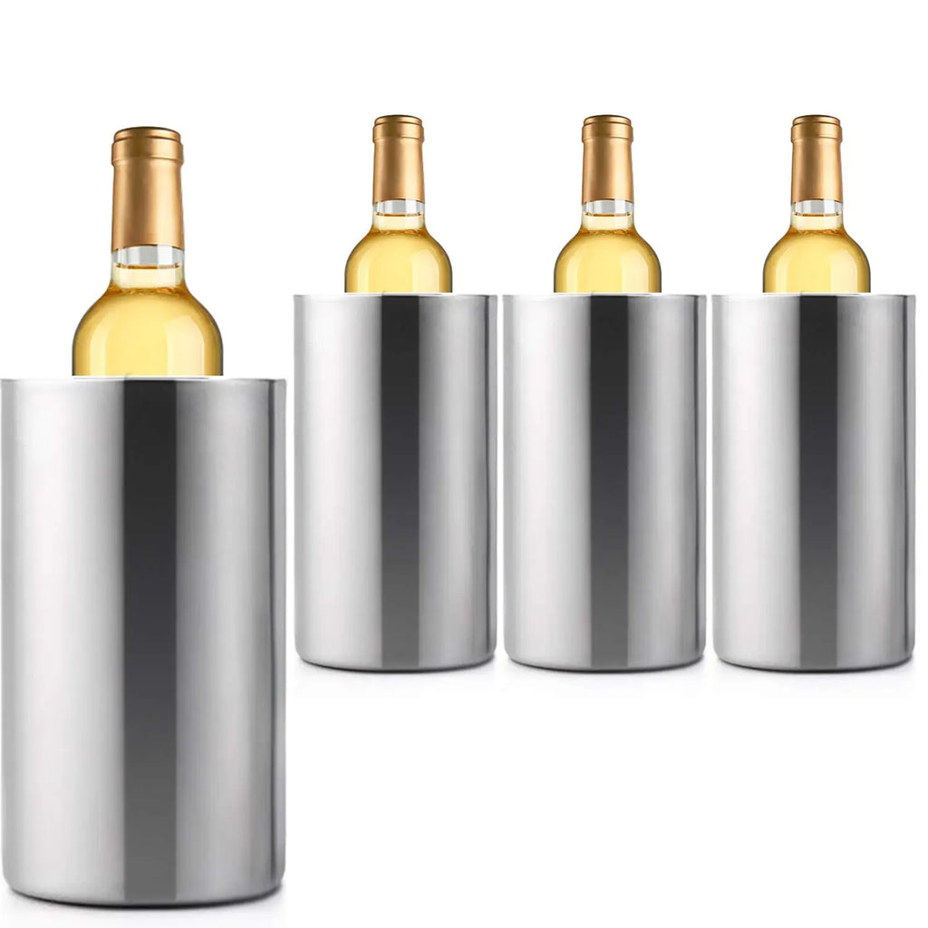 Custom Logo Printed Stainless Steel Double Wall Wine Cooler Wine Chiller Bucket Champagne Ice Bucket Fits Standard Sized Bottles