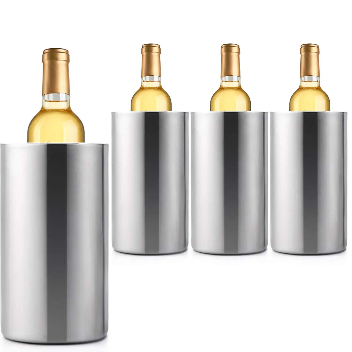 Custom Logo Printed Stainless Steel Double Wall Wine Cooler Wine Chiller Bucket Champagne Ice Bucket Fits Standard Sized Bottles