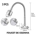 Torneira de Cozinha de Parede Flexível Prata com Cabeça de Pulverizador