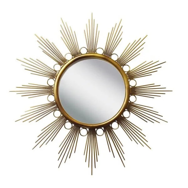 Decorative Wall Mirror Sun Shape Golden Finishing High Quality Wall Decor Item for Home Hotel & Office Bathroom Factory Pricing