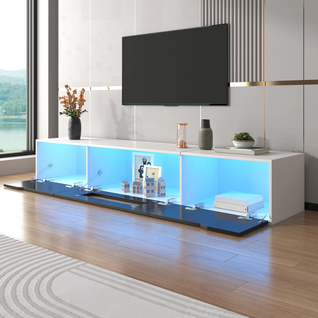 High-Gloss TV Cabinet 180×35×30cm with Color-Changing LED Lighting, Wall-Mountable TV Storage Unit for Modern Living Rooms
