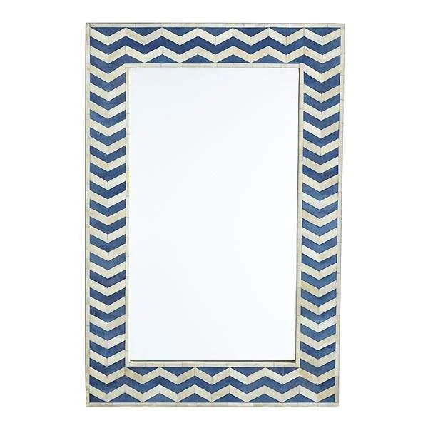 Premium Handmade Bone Inlay Modern Art Deco Lighted Plug-Powered Mirror Frame Black White Lightweight Rectangular Wall Hanging