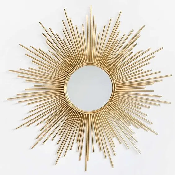 Decorative Wall Mirror Sun Shape Golden Finishing High Quality Wall Decor Item for Home Hotel & Office Bathroom Factory Pricing