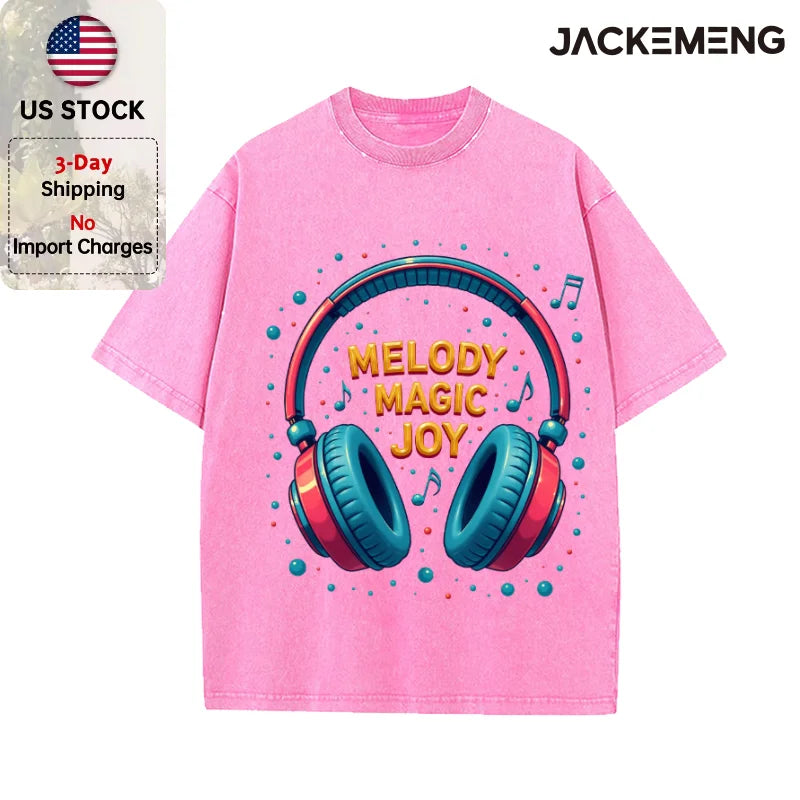 Oversized Vintage Retro Bubble Music Headphone Streetwear Print Tshirt USA Stock Wholesale Y2K Casual Tee