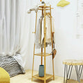 Bamboo Coat Rack Free Standing 2-Shelves Clothing Storage Garment Organizer Stand with 8 Hooks Clothes Poles 55kg Load-bearing f