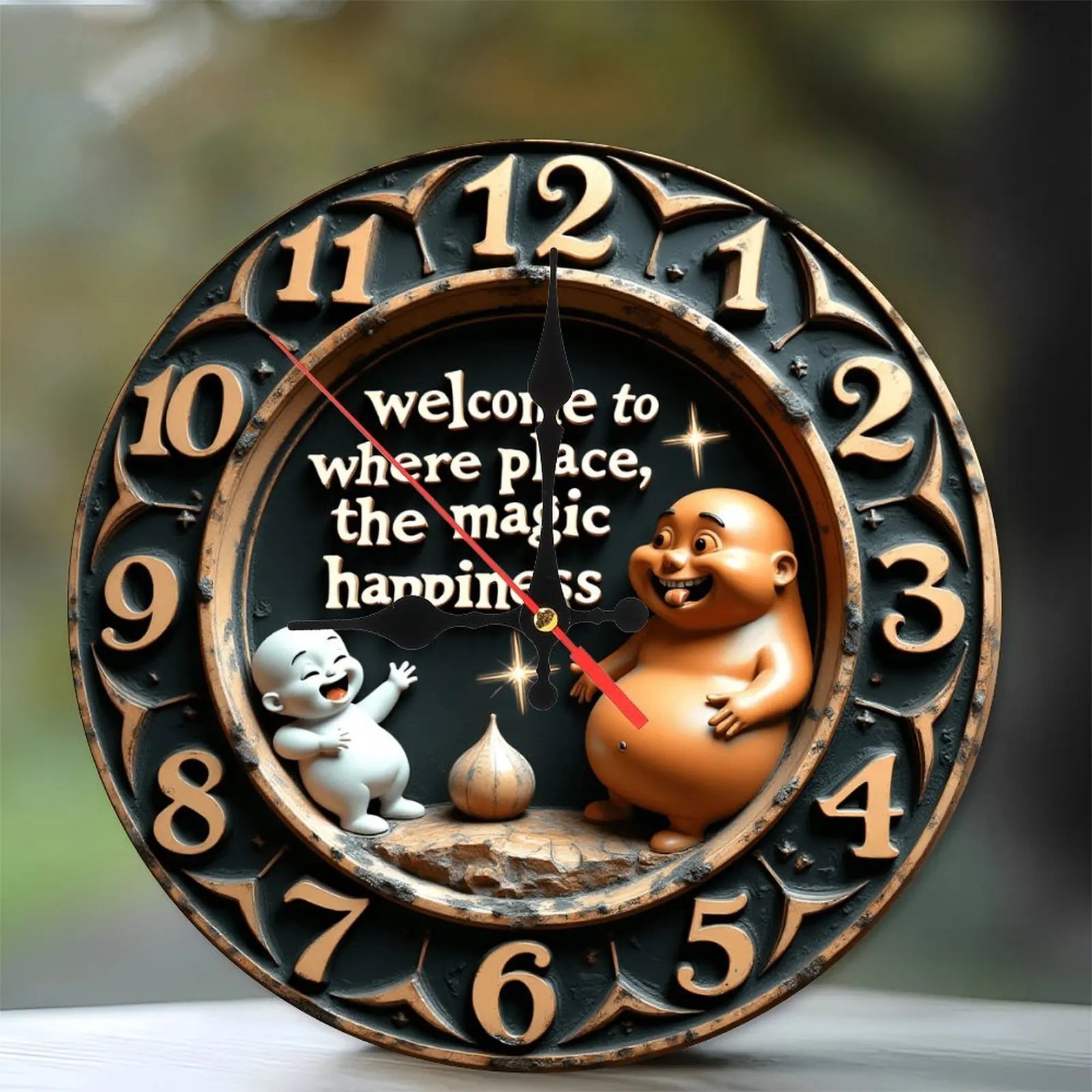 10-Inch Wood Wall Clock for a Writer with a Quill Pen and Inkwell
