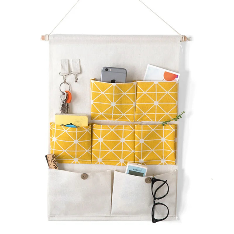 7 Pocket Wall Hanging Storage Organizers Cotton Linen Door tote bags Makeup Sundries Storage Bag Home Office Container Pouchs
