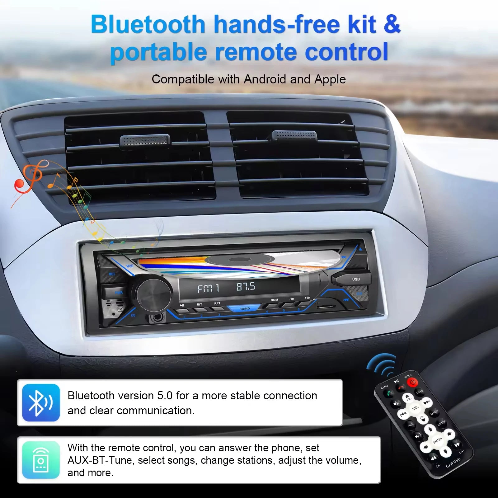 MP3 Player USB/TF Card Reader CD FM Radio High Fidelity Four-Channel Output for Car Bluetooth Hands-Free WAV APE USB