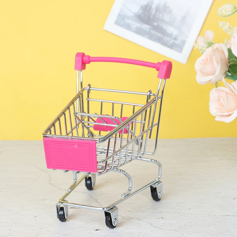 Mini Supermarket Handcart Shopping Utility Cart Mode Storage Toy Child Shopping Cart Toy Organizer Craft Storage Baskets