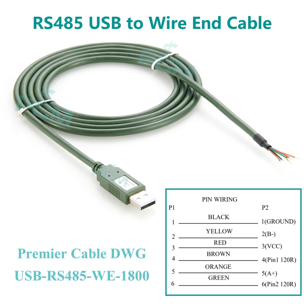 USB-RS485-WE-1800 USB to RS485 Serial 6 Way Wire End Cable with FT232RL Chipset, USB to RS485 Converter, RS485 USB Cable UART