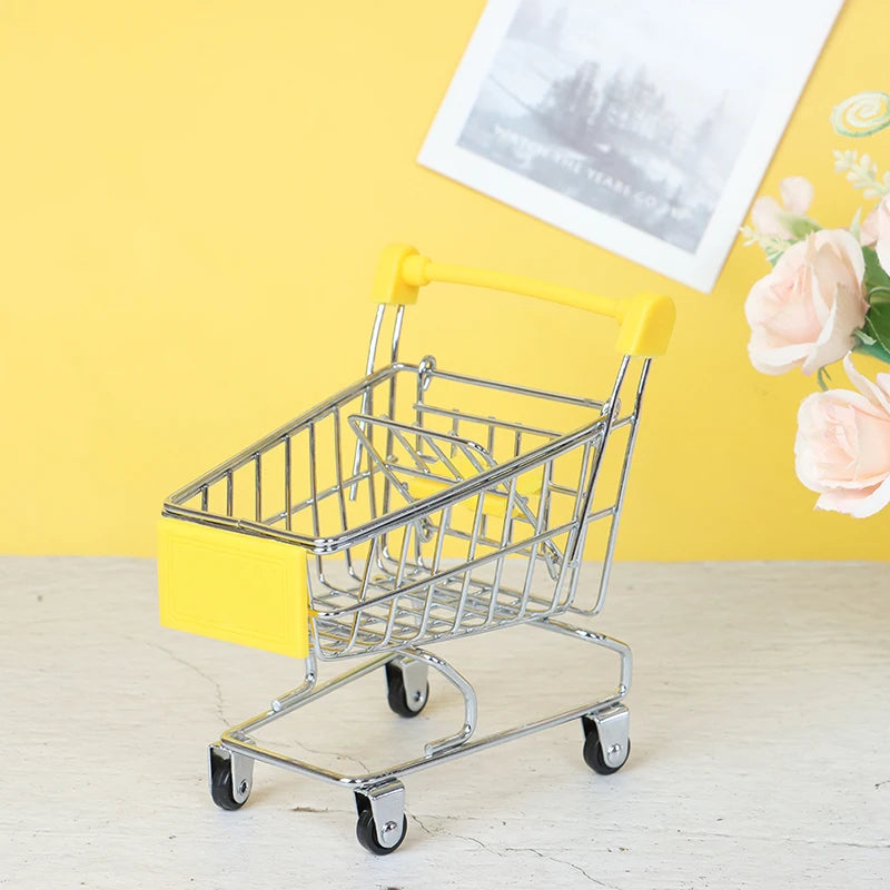 Mini Supermarket Handcart Shopping Utility Cart Mode Storage Toy Child Shopping Cart Toy Organizer Craft Storage Baskets