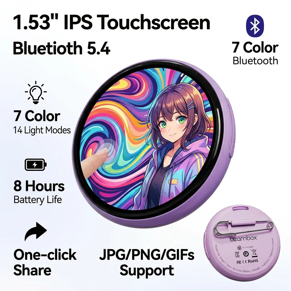 Beambox Hot Trending Smart LED Badge Custom Logo  Digital Pin Interactive Wearable Tech Gift