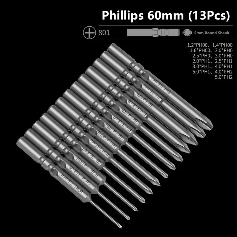 BROPPE 801 Phillips Electric Screwdriver Bit S2 Alloy Steel 5mm Round Shank Strong Magnetic Cross Screwdriver Bit