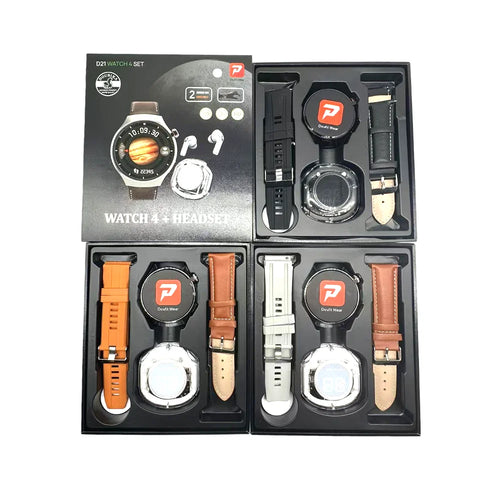 2024 D21 Women Relojes Smart Watch 4 Headphone 2 in 1 Set Double Strap BT Call Heart Rate Sport Smart Watch with Earbud