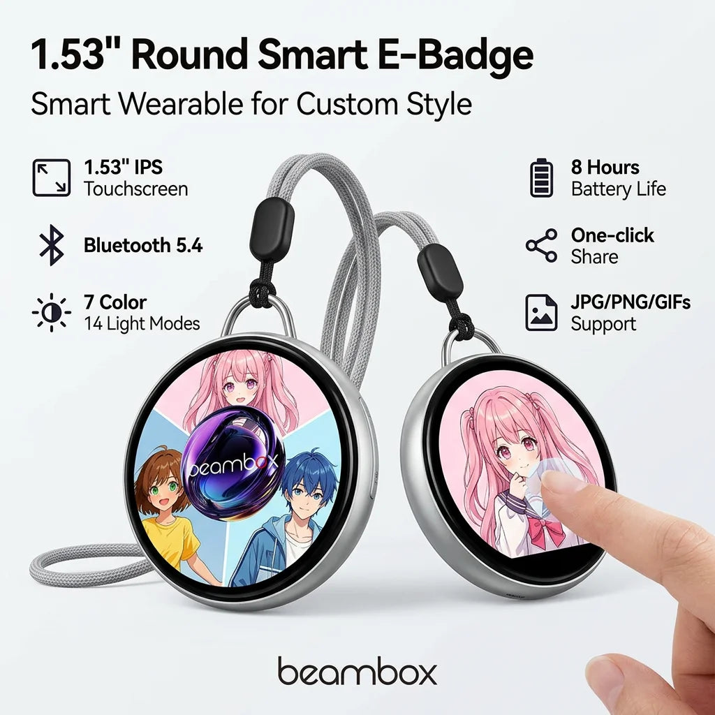 Beambox Hot Trending Smart LED Badge Custom Logo  Digital Pin Interactive Wearable Tech Gift