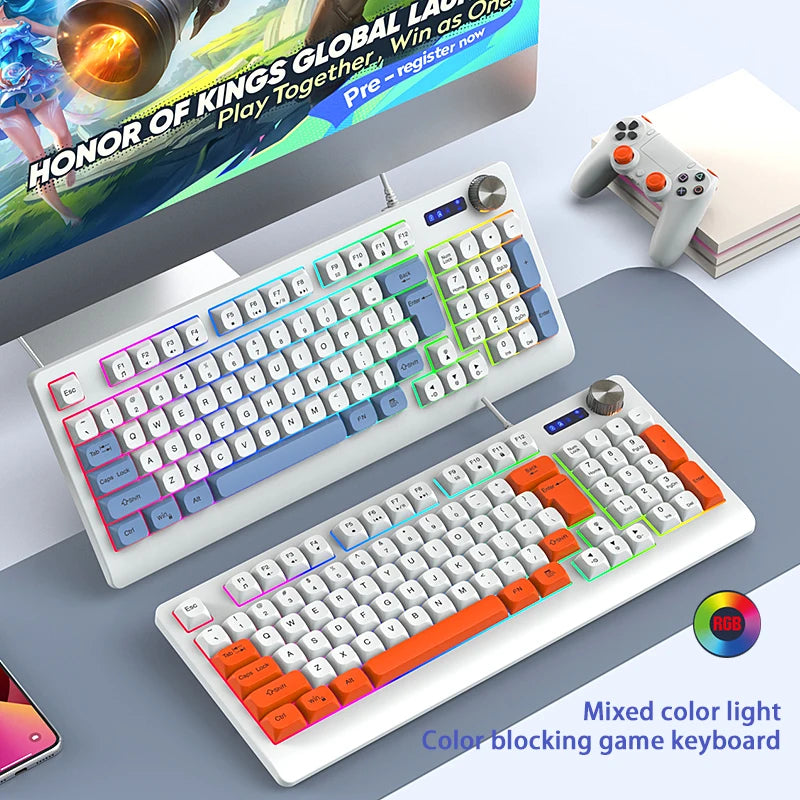 K93 New Wired Membrane RGB LED 93 Keys Mechanical USB Type C Projection Ergonomic ABS Gaming Keyboard