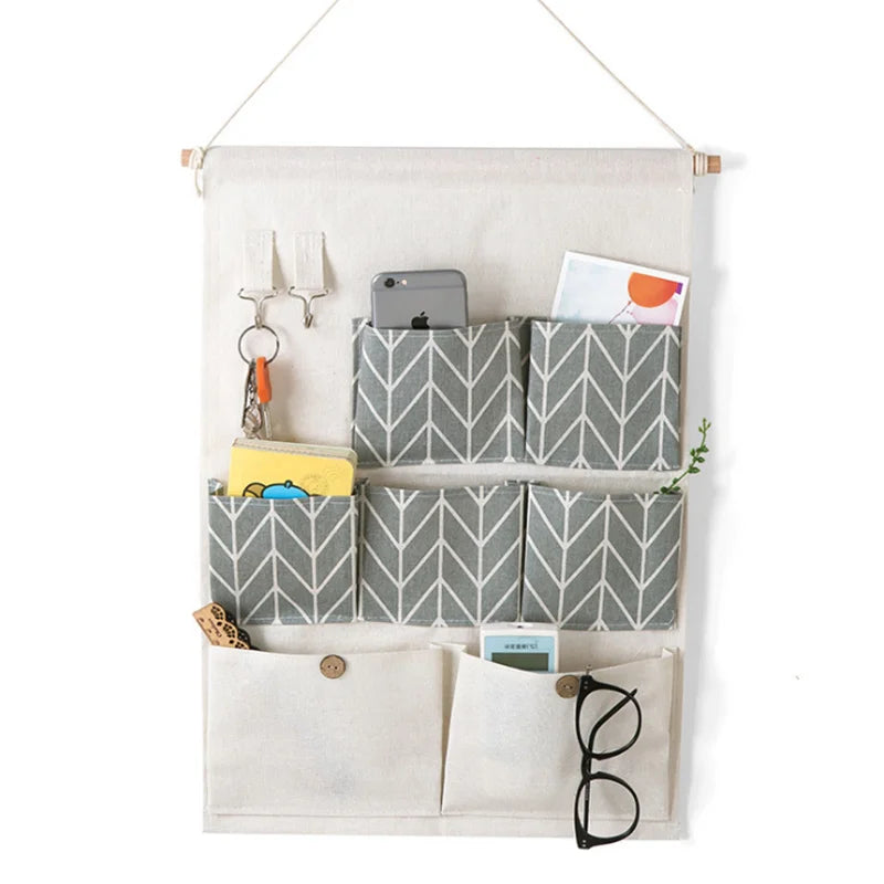 7 Pocket Wall Hanging Storage Organizers Cotton Linen Door tote bags Makeup Sundries Storage Bag Home Office Container Pouchs