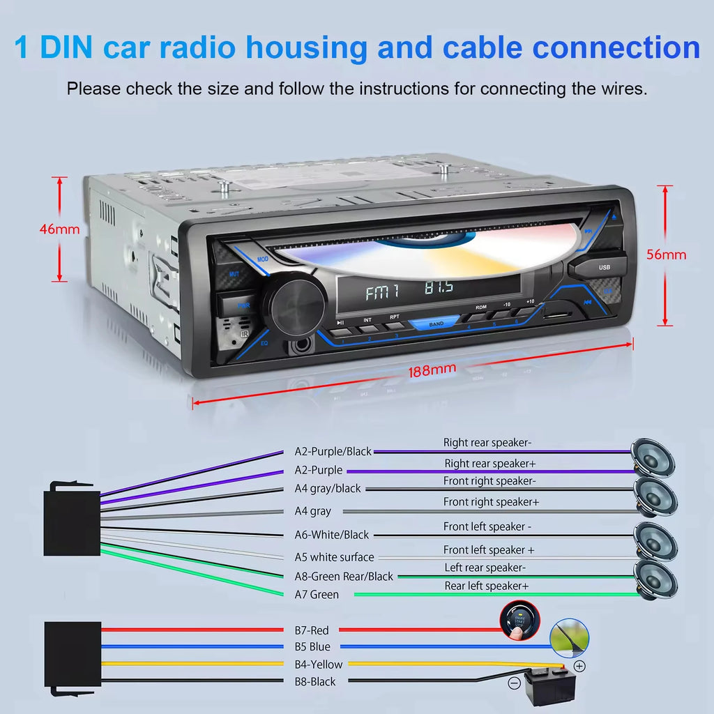 MP3 Player USB/TF Card Reader CD FM Radio High Fidelity Four-Channel Output for Car Bluetooth Hands-Free WAV APE USB